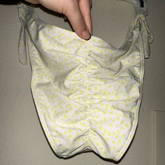 By Egreis yellow spotted off shoulder bikini top ruched bikini bottom L NWT - Picture 2 of 12